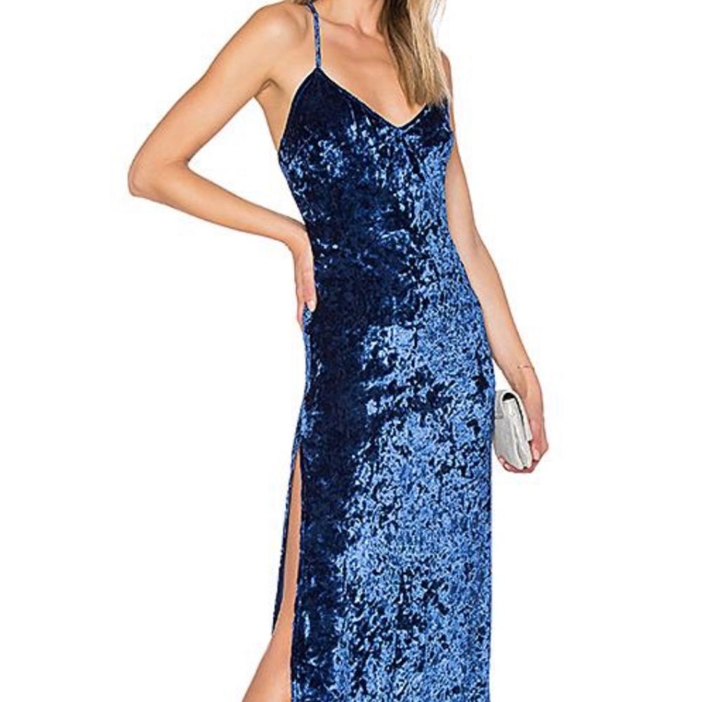 NBD blue suede dress long. Xs